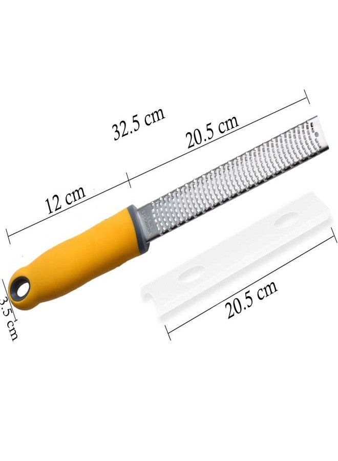 Ramkuwar Stainless Steel Food Grater - Flat Handheld Grater and Zester for Cheese, Vegetables, Ginger, Garlic, Citrus, Chocolate, Fruits, and More, Durable Kitchen Tool, Yellow Handle (1 Piece) - Image 2